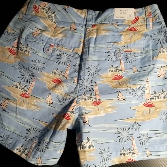 crown & ivy Blue Patterned Women Shorts - Picture 2 of 6